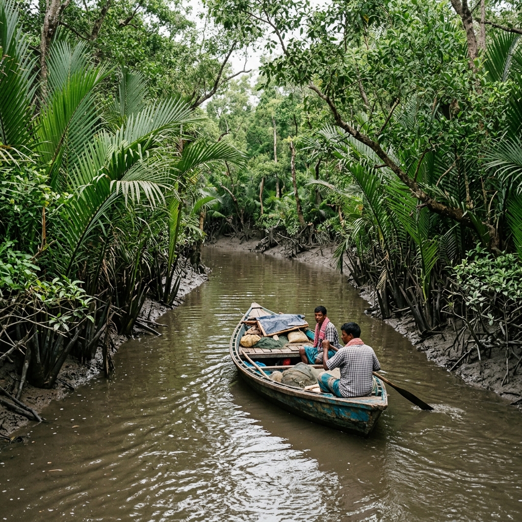 Cruising through narrow mangrove forest creeks